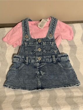 Baby Guess denim Overall Skirt with Pink Tee